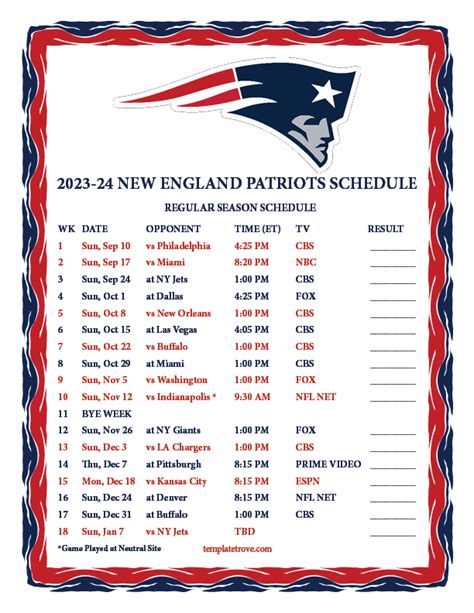 patriots schedule 2023 printable